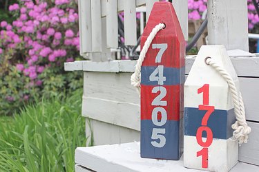 Finished decorative wooden buoys