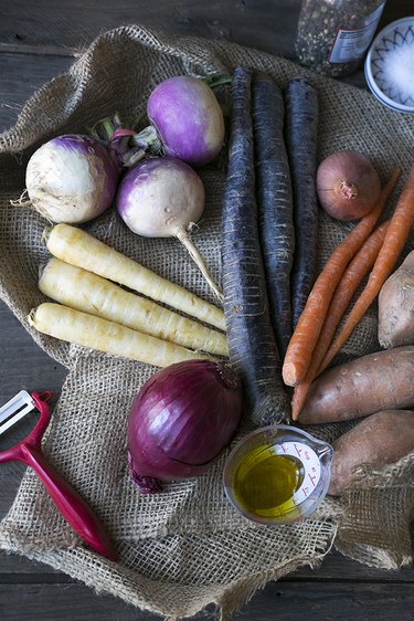 A variety of roasted root vegetables