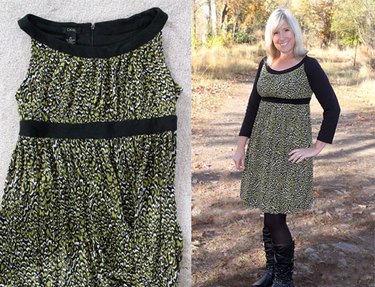 Before and after pictures of adding sleeves to a dress.