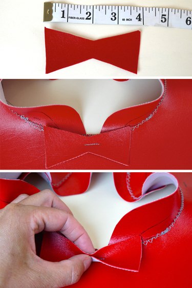 cutting, sewing and pinching the bow