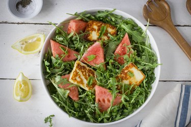 Watermelon and halloumi salad