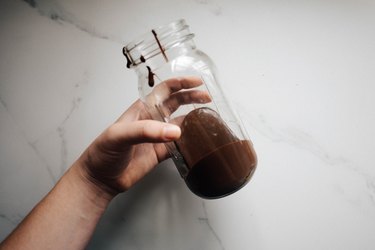 Melted chocolate inside a glass jar