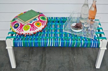 Blue, green and teal nylon woven bench