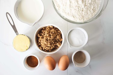 Ingredients needed measured in bowls.
