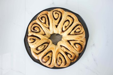 Cinnamon Roll Wreath baked until golden.
