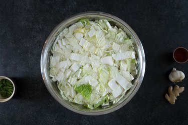 Bowl of cabbage submerged in water