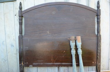 headboard and salvaged table legs to make into a bench