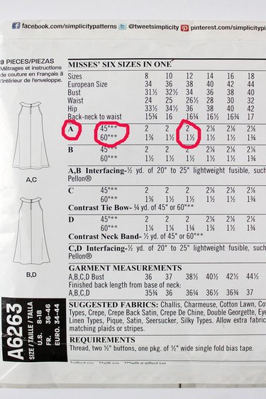 Fabric requirements for view A in a size 12.