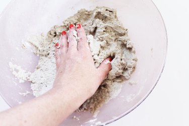 Mixing papier-mache clay