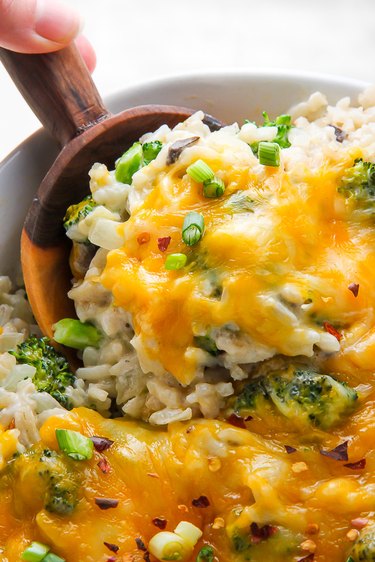 Chicken and broccoli casserole ready to be served.