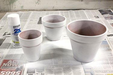 clay pots spray painted white