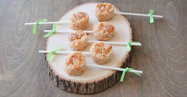 Krispies pops on wood.
