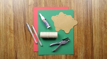 Basic materials for handmade Christmas gift tags.
