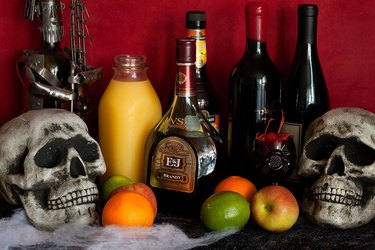 Sangria ingredients styled with skulls