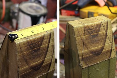 Draw two more wedges on the wood.
