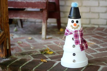 completed clay pot snowman