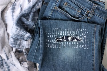 finished Sashiko denim mending
