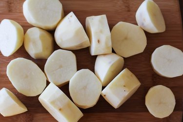 Russet potatoes cut