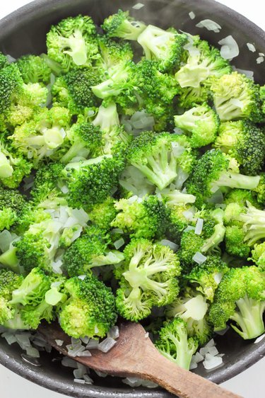 Cooked broccoli and onion