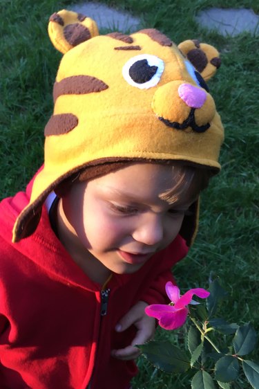 smelling flowers