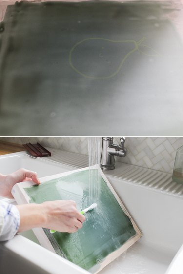 Removing emulsion where design was burned