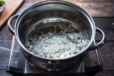 Onions browning in a pot