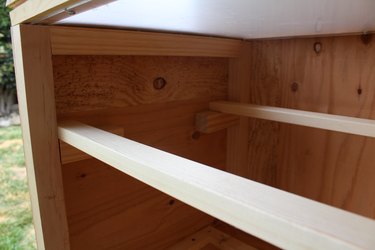 Shelving is installed.