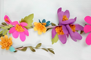 paper flower garland displayed horizontally