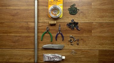 Materials for DIY glass beaded garden sparkler.
