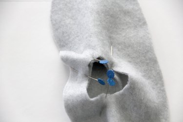 Set in thumb to mitten thumb hole, pin around the entire thumb on DIY fleece mitten
