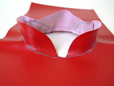 The collar sewn on a machine.