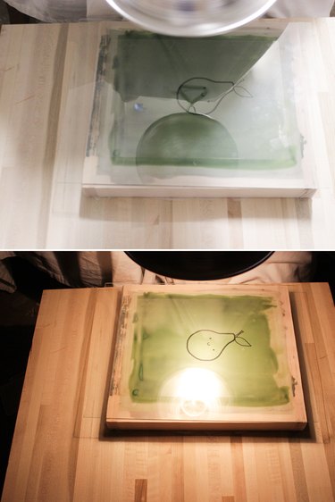 Screen with design is being burned into it with a lamp