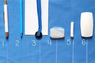 Six different fabric marking tools.