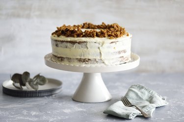 Carrot cake on a cake stand