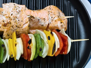 cooking a wild salmon brochette