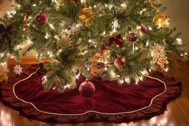 Christmas decorations hanging on tree