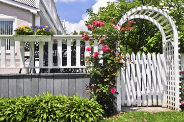 White arbor in a garden