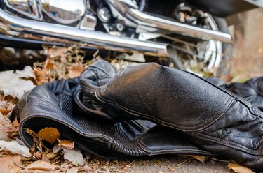 leather jacket of biker and classic motorcycle chopper