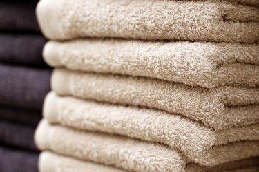 Stack of terry towels, selective focus