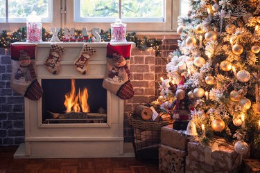 Decorated Christmas Tree Near Fireplace