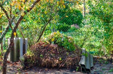 Large compost heap in the garden