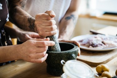 Couple cooking together
