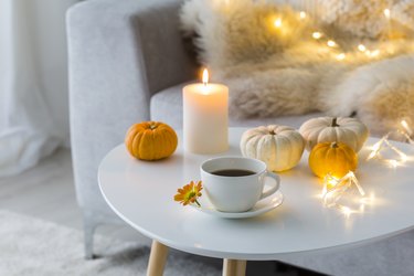 Yellow and white themed autumn interior decor