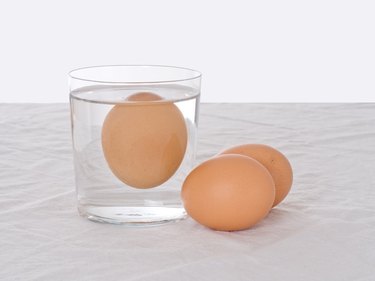 Testing eggs in glass of water