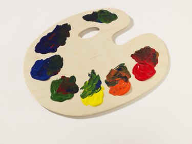 Paint on palette, elevated view