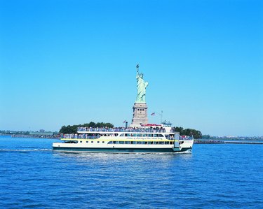 Staten Island with passenger ferry in foreground