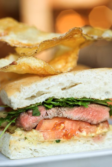 Close-up of steak sandwich