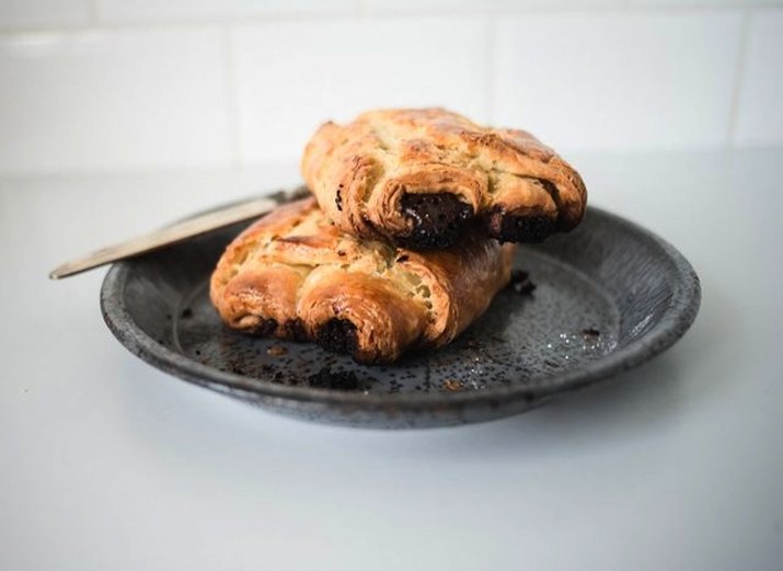 Double stack of chocolate croissants.