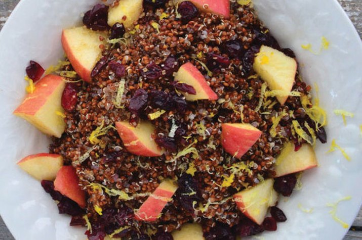 Apple, cherry and citrus quinoa porridge.