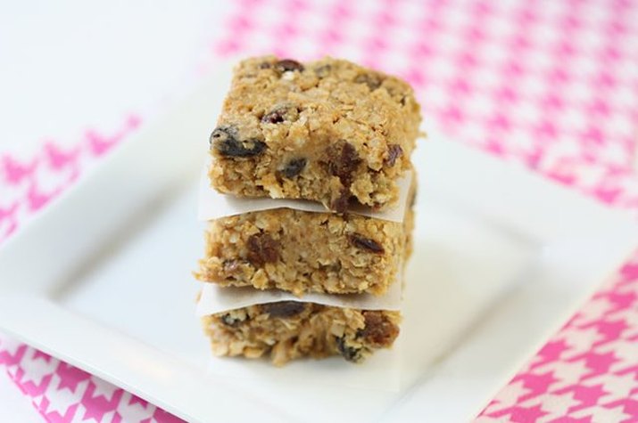 Three small squares of no-bake energy bars.